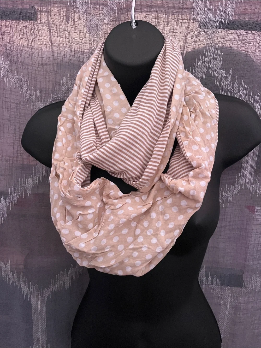 Blush Polka Dot & Stripe Infinity Scarf - Women’s Lightweight Wrap